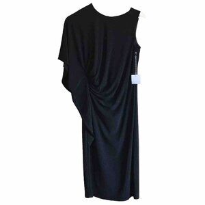 Superfoxx Black One Shoulder Asymmetrical Midi Cocktail‎ Dress Size Small